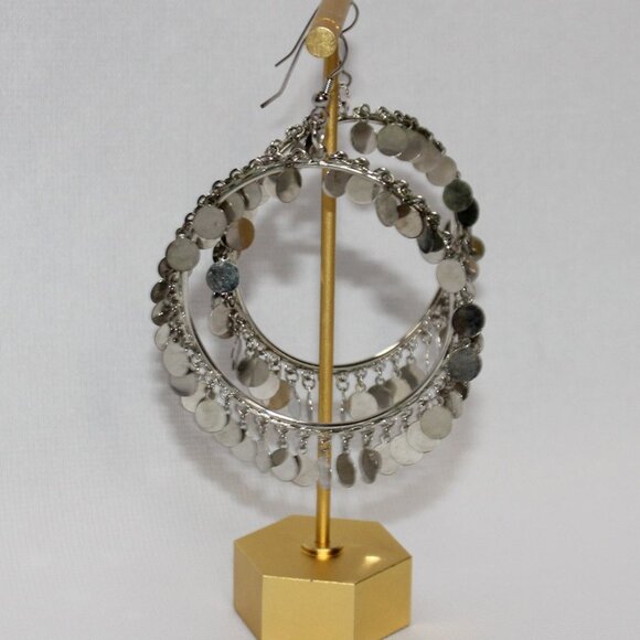 Silver Tone Large Hoop Earrings - Picture 1 of 8